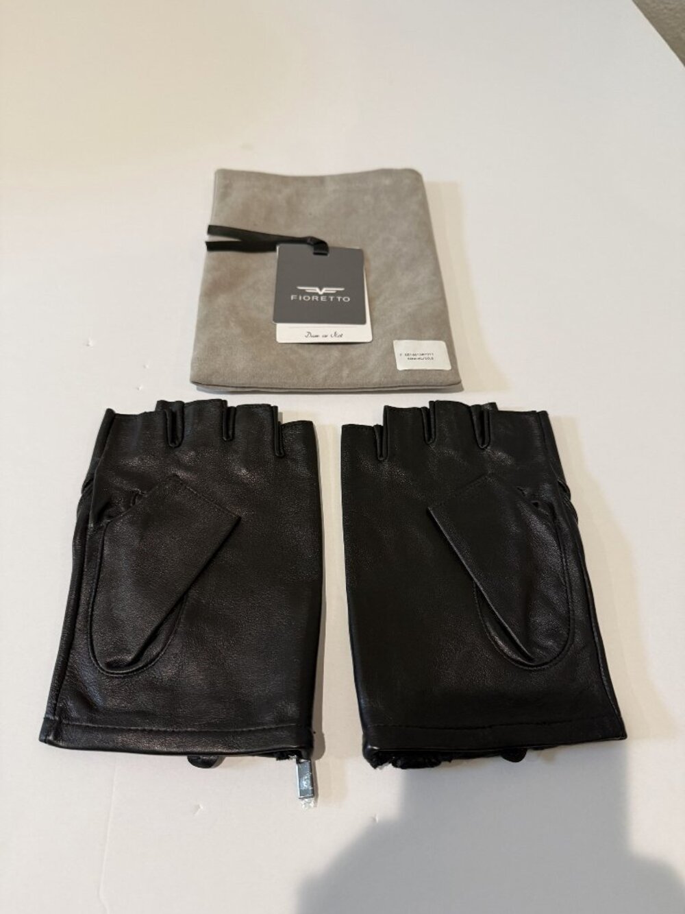 Fioretto Fingerless Leather Driving Gloves Black Size XL 10.5 New with Tags